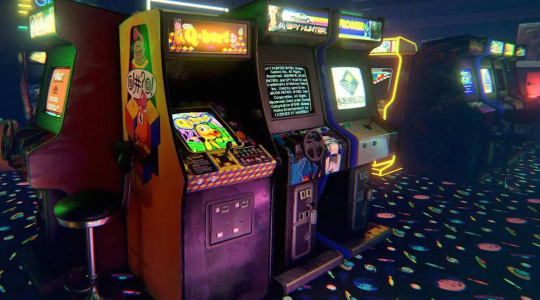 Máquinas arcade retro en salón de juegos