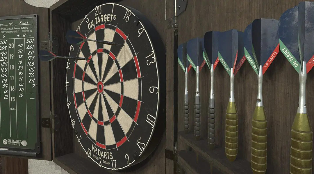 Diana de dardos con marcador y dardos adicionales.