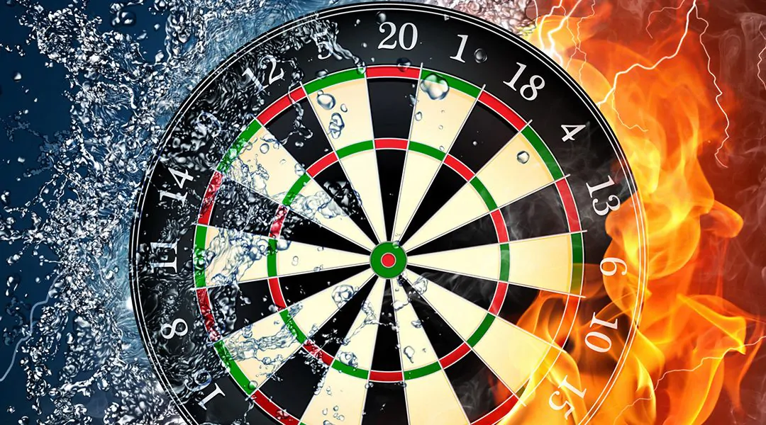 Diana de dardos con agua y fuego