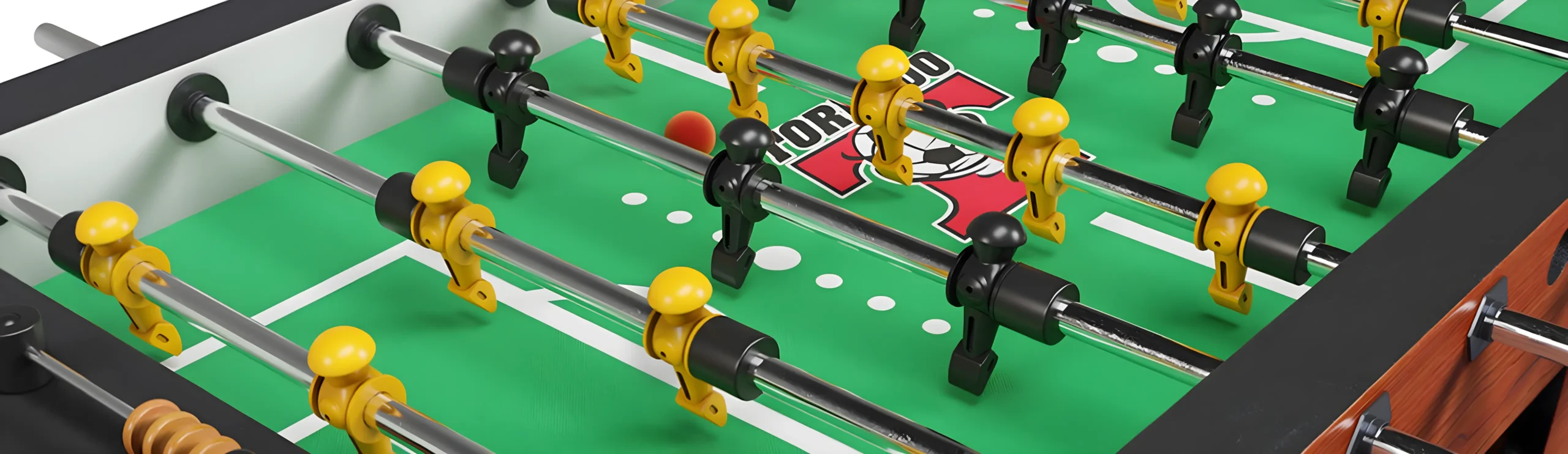 Mesa de futbolín con jugadores amarillos y negros